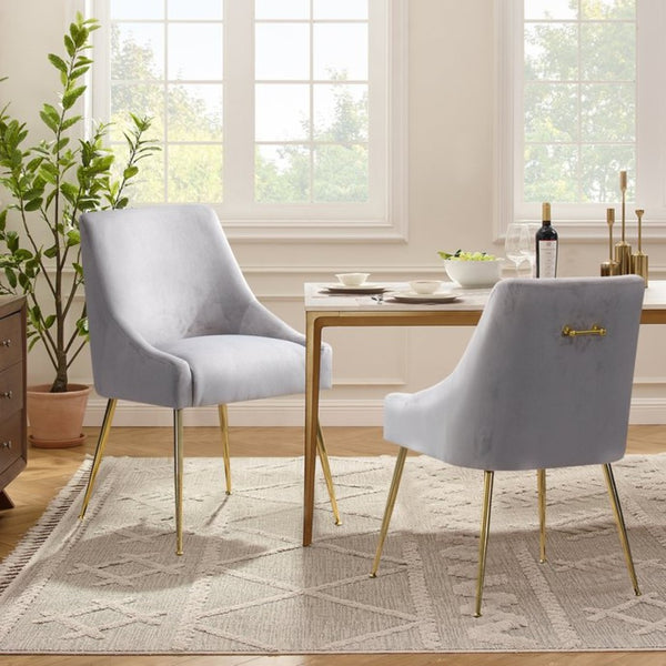 English Elm Height-adjustable Velvet Dining Chairs with Foam Cushion Support for Kitchen or Vanity Grey D772098400