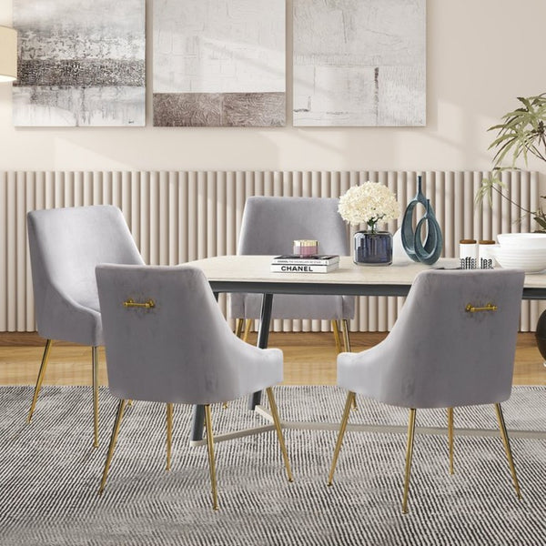 English Elm Height-adjustable Velvet Dining Chairs with Foam Cushion Support for Kitchen or Vanity Grey D772098400
