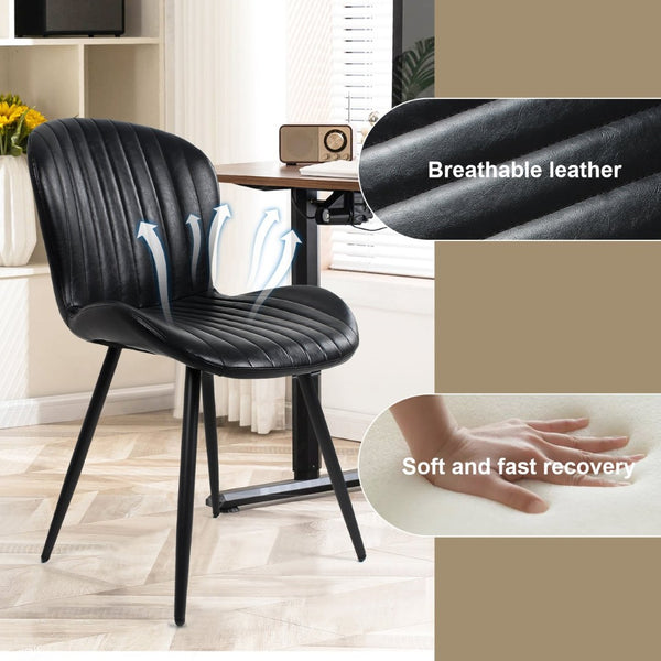 English Elm Dining Chairs Set of 4 Faux Leather Ergonomic Curved Back Heavy Duty Metal Frame Black D772113542