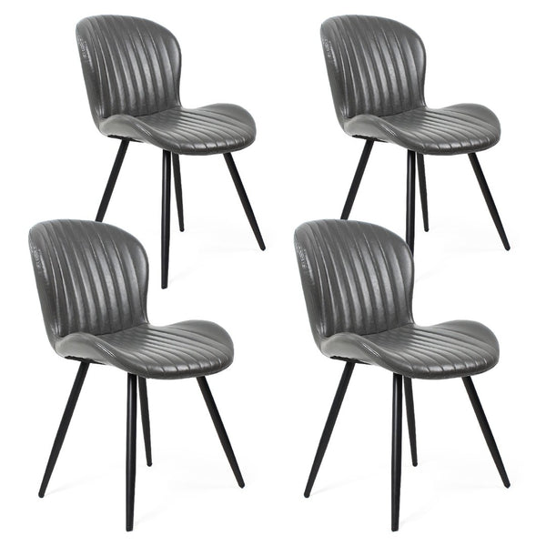 English Elm Dining Chairs Set of 4 Faux Leather Ergonomic Curved Back Heavy Duty Metal Frame Black+Grey D772113543