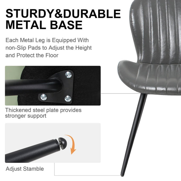 English Elm Dining Chairs Set of 4 Faux Leather Ergonomic Curved Back Heavy Duty Metal Frame Black+Grey D772113543