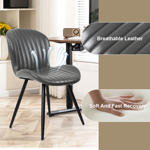 English Elm Dining Chairs Set of 4 Faux Leather Ergonomic Curved Back Heavy Duty Metal Frame Black+Grey D772113543