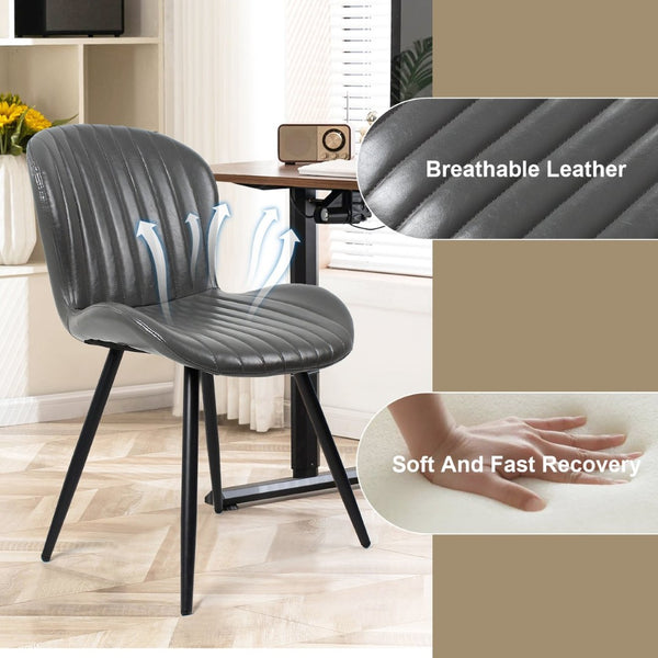 English Elm Dining Chairs Set of 4 Faux Leather Ergonomic Curved Back Heavy Duty Metal Frame Black+Grey D772113543