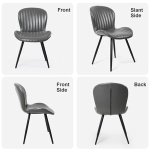 English Elm Dining Chairs Set of 4 Faux Leather Ergonomic Curved Back Heavy Duty Metal Frame Black+Grey D772113543