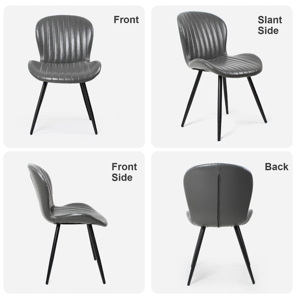 English Elm Dining Chairs Set of 4 Faux Leather Ergonomic Curved Back Heavy Duty Metal Frame Black+Grey D772113543