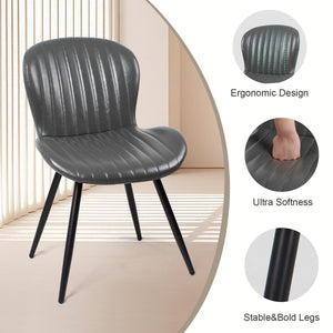 English Elm Dining Chairs Set of 4 Faux Leather Ergonomic Curved Back Heavy Duty Metal Frame Black+Grey D772113543