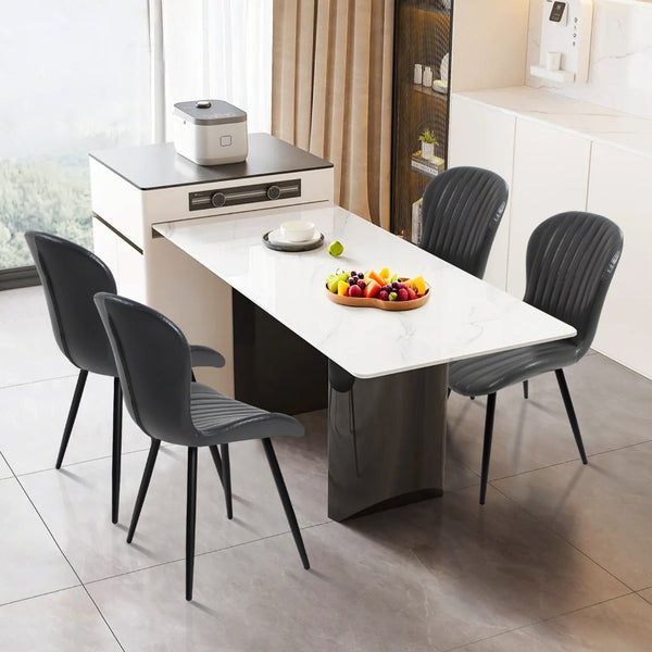 English Elm Dining Chairs Set of 4 Faux Leather Ergonomic Curved Back Heavy Duty Metal Frame Black+Grey D772113543