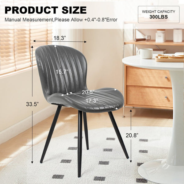 English Elm Dining Chairs Set of 4 Faux Leather Ergonomic Curved Back Heavy Duty Metal Frame Black+Grey D772113543