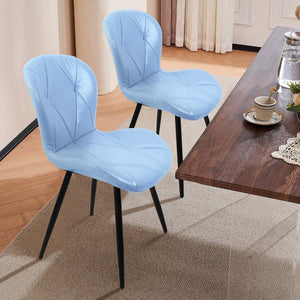 English Elm Blue Faux Leather Dining Chair Set of 4 with Metal Legs and Ergonomic Foam Seating D772113545