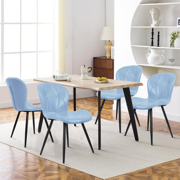 English Elm Blue Faux Leather Dining Chair Set of 4 with Metal Legs and Ergonomic Foam Seating D772113545