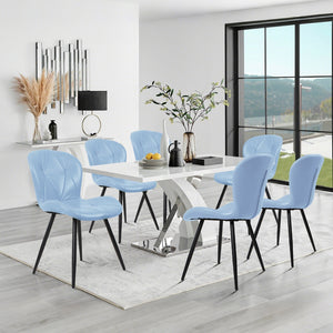 English Elm Blue Faux Leather Dining Chair Set of 4 with Metal Legs and Ergonomic Foam Seating D772113545