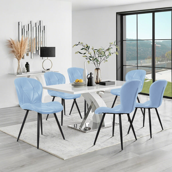 English Elm Blue Faux Leather Dining Chair Set of 4 with Metal Legs and Ergonomic Foam Seating D772113545