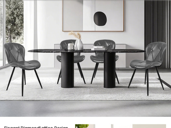 English Elm Grey Faux Leather Dining Chair Set of 4 with Ergonomic Support and Sturdy Metal Base D772113548