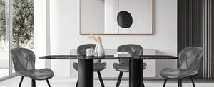 English Elm Grey Faux Leather Dining Chair Set of 4 with Ergonomic Support and Sturdy Metal Base D772113548