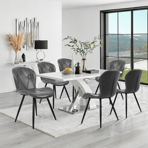 English Elm Grey Faux Leather Dining Chair Set of 4 with Ergonomic Support and Sturdy Metal Base D772113548