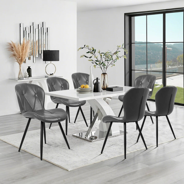 English Elm Grey Faux Leather Dining Chair Set of 4 with Ergonomic Support and Sturdy Metal Base D772113548