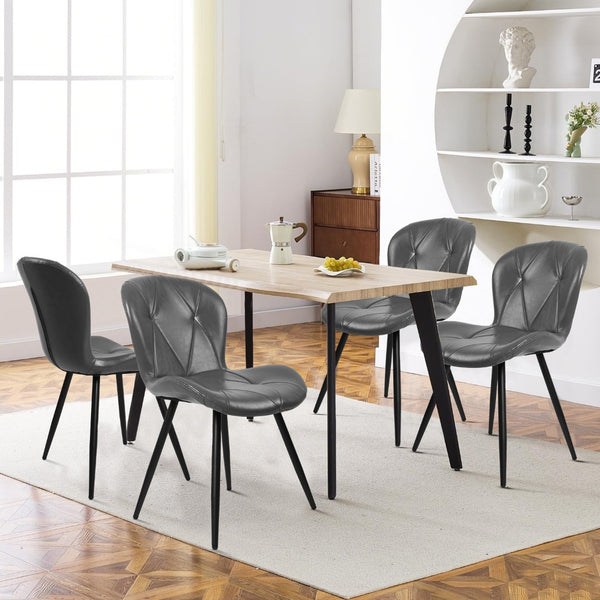 English Elm Grey Faux Leather Dining Chair Set of 4 with Ergonomic Support and Sturdy Metal Base D772113548