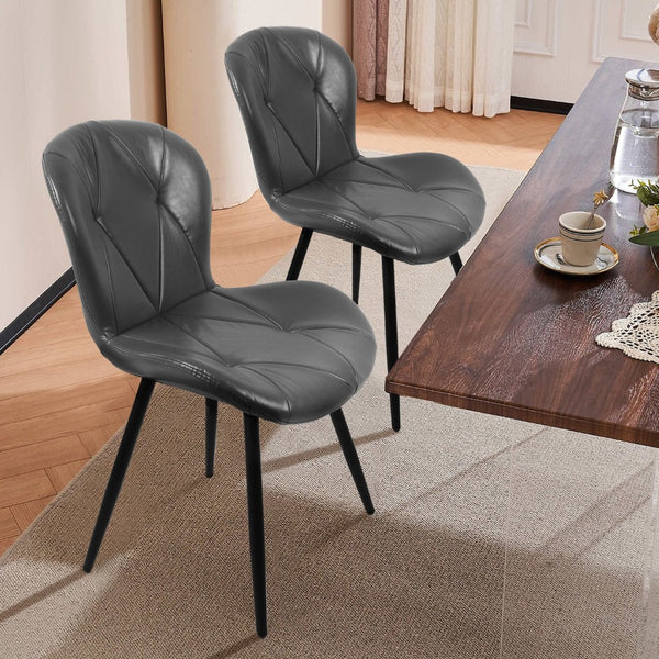 English Elm Grey Faux Leather Dining Chair Set of 4 with Ergonomic Support and Sturdy Metal Base D772113548