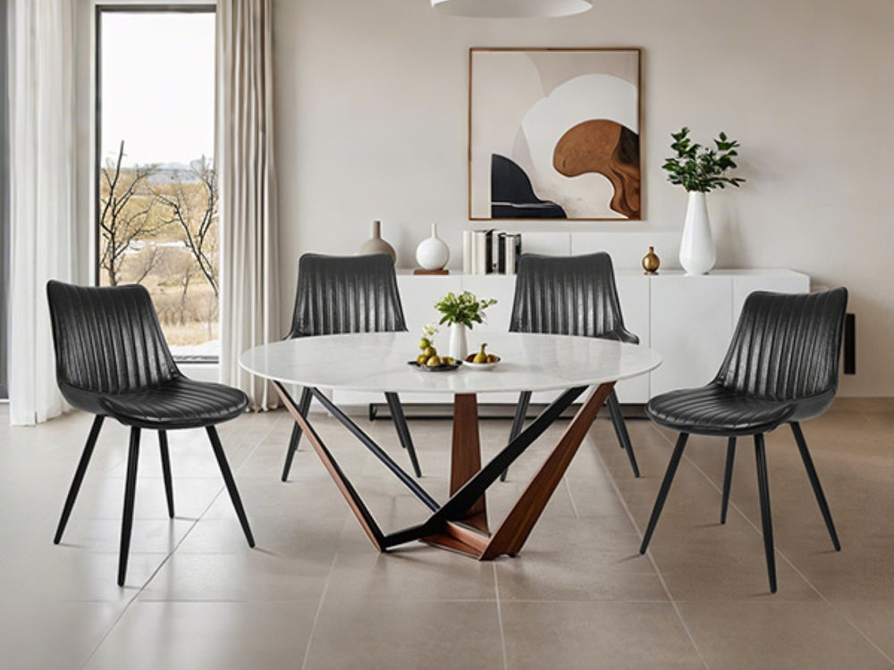 English Elm Ergonomic Pu Leather Dining Chairs with Rubberwood Base for Modern Homes Set of 4 D772114156