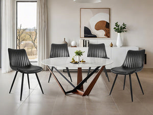 English Elm Ergonomic Pu Leather Dining Chairs with Rubberwood Base for Modern Homes Set of 4 D772114156