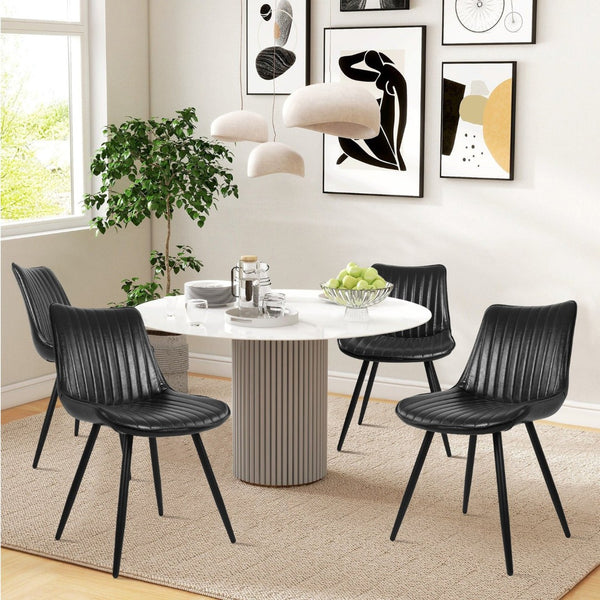 English Elm Ergonomic Pu Leather Dining Chairs with Rubberwood Base for Modern Homes Set of 4 D772114156