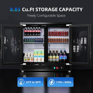 English Elm Back Bar Beverage Refrigerator 8.8 Cu Ft Glass Door Under Counter Commercial Cooler D858098808