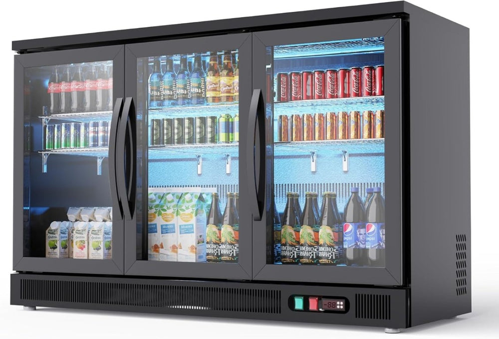 English Elm Back Bar Cooler 13.4 Cu Ft Under Counter Commercial Fridge with Triple Glass Doors D858098809