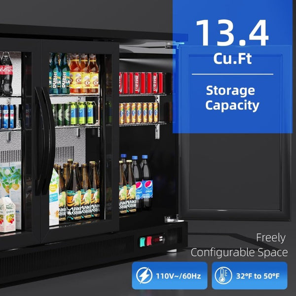 English Elm Back Bar Cooler 13.4 Cu Ft Under Counter Commercial Fridge with Triple Glass Doors D858098809