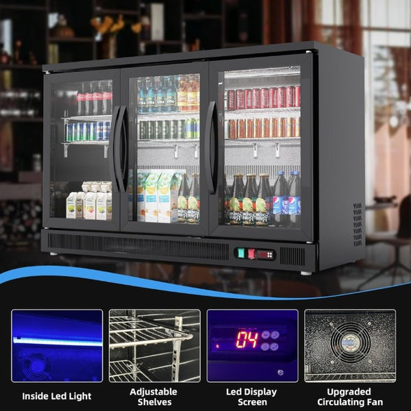 English Elm Back Bar Cooler 13.4 Cu Ft Under Counter Commercial Fridge with Triple Glass Doors D858098809