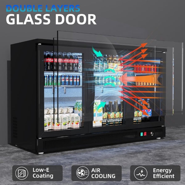 English Elm Back Bar Cooler 13.4 Cu Ft Under Counter Commercial Fridge with Triple Glass Doors D858098809