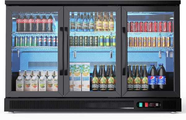 English Elm Back Bar Cooler 13.4 Cu Ft Under Counter Commercial Fridge with Triple Glass Doors D858098809
