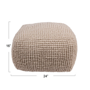 Rowena Interiors New Zealand Wool Cotton Blend Square Pouf Neutral Organic Texture Bohemian Farmhouse Natural DA6457