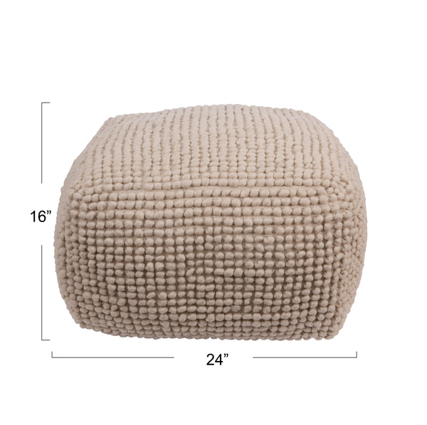 Rowena Interiors New Zealand Wool Cotton Blend Square Pouf Neutral Organic Texture Bohemian Farmhouse Natural DA6457