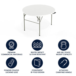 English Elm Freeman 4-Foot Round Bi-Fold Folding Table – Durable, Portable, Stain Resistant with Carry Handle DAD-122RZ-GG