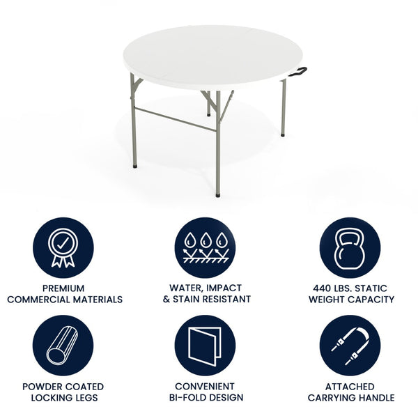 English Elm Freeman 4-Foot Round Bi-Fold Folding Table – Durable, Portable, Stain Resistant with Carry Handle DAD-122RZ-GG