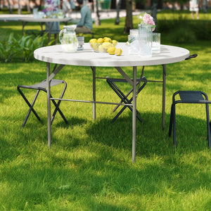 English Elm Freeman 4-Foot Round Bi-Fold Folding Table – Durable, Portable, Stain Resistant with Carry Handle DAD-122RZ-GG