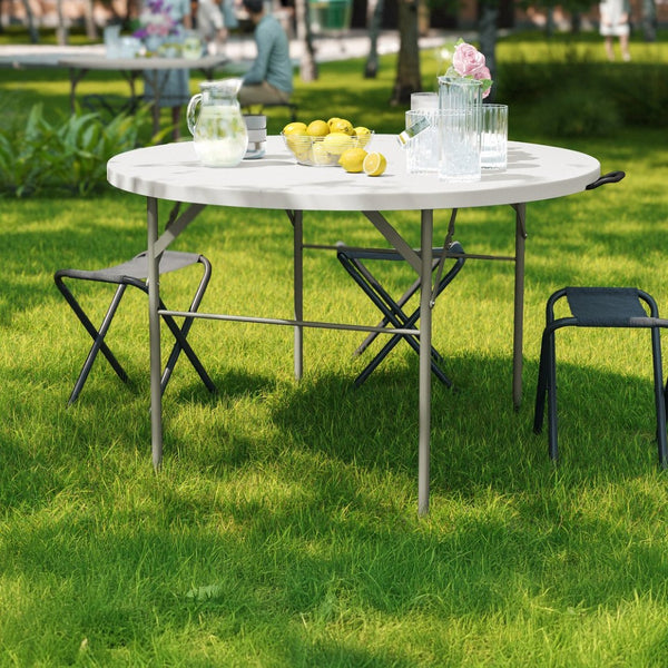 English Elm Freeman 4-Foot Round Bi-Fold Folding Table – Durable, Portable, Stain Resistant with Carry Handle DAD-122RZ-GG