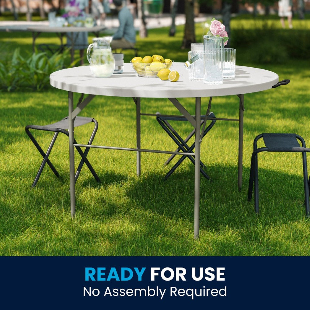 English Elm Freeman 4-Foot Round Bi-Fold Folding Table – Durable, Portable, Stain Resistant with Carry Handle DAD-122RZ-GG