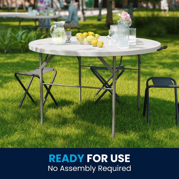 English Elm Freeman 4-Foot Round Bi-Fold Folding Table – Durable, Portable, Stain Resistant with Carry Handle DAD-122RZ-GG