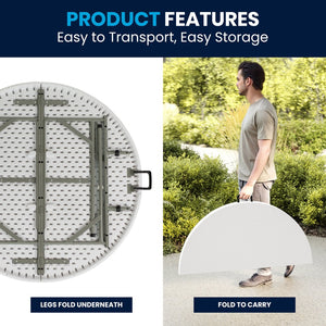 English Elm Freeman 4-Foot Round Bi-Fold Folding Table – Durable, Portable, Stain Resistant with Carry Handle DAD-122RZ-GG