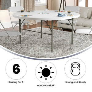 English Elm Scarborough 5-Foot Round Folding Table - Durable, Portable, Easy-Clean Surface for Events & Home Use DAD-154Z-GG
