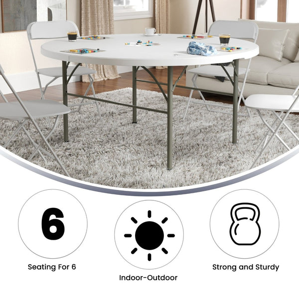 English Elm Scarborough 5-Foot Round Folding Table - Durable, Portable, Easy-Clean Surface for Events & Home Use DAD-154Z-GG