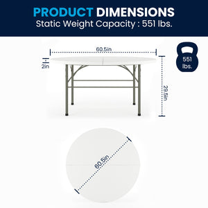 English Elm Scarborough 5-Foot Round Folding Table - Durable, Portable, Easy-Clean Surface for Events & Home Use DAD-154Z-GG