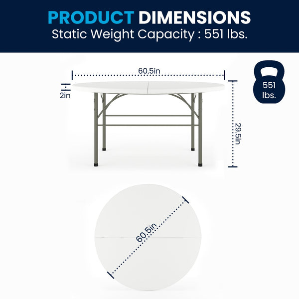 English Elm Scarborough 5-Foot Round Folding Table - Durable, Portable, Easy-Clean Surface for Events & Home Use DAD-154Z-GG