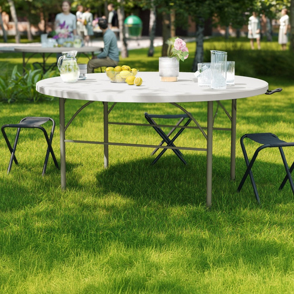 English Elm Scarborough 5-Foot Round Folding Table - Durable, Portable, Easy-Clean Surface for Events & Home Use DAD-154Z-GG