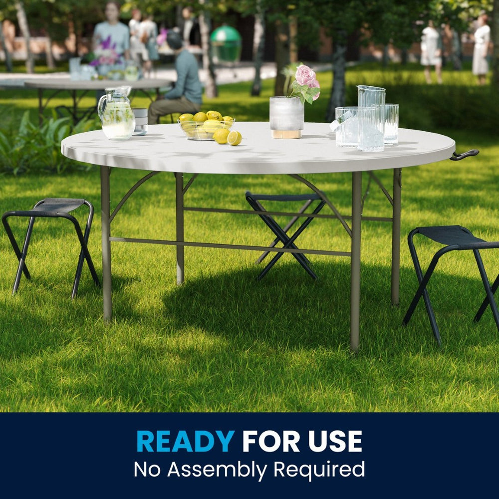 English Elm Scarborough 5-Foot Round Folding Table - Durable, Portable, Easy-Clean Surface for Events & Home Use DAD-154Z-GG