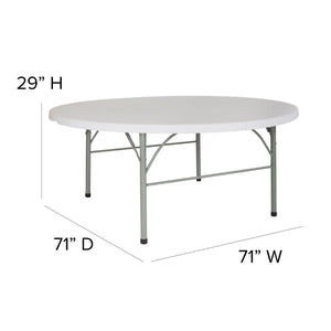 English Elm Stonewall 6-Foot Round Folding Table - Durable, Portable, Water-Resistant for Events & Gatherings DAD-183RZ-GG