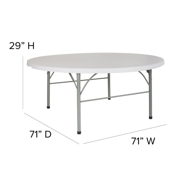 English Elm Stonewall 6-Foot Round Folding Table - Durable, Portable, Water-Resistant for Events & Gatherings DAD-183RZ-GG
