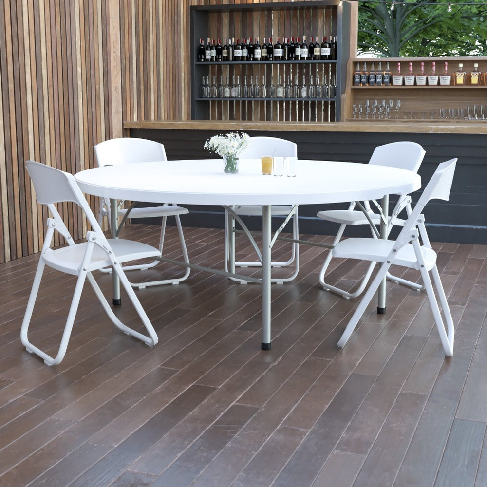 English Elm Stonewall 6-Foot Round Folding Table - Durable, Portable, Water-Resistant for Events & Gatherings DAD-183RZ-GG