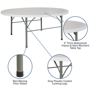 English Elm Stonewall 6-Foot Round Folding Table - Durable, Portable, Water-Resistant for Events & Gatherings DAD-183RZ-GG